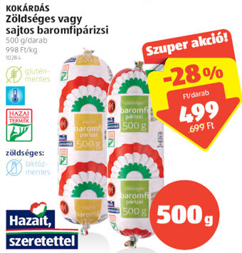 ALDI Kokárdás Zöldséges vagy sajtos baromfipárizsi 500 g ajánlat