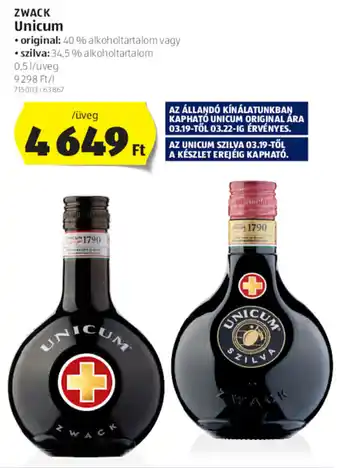 ALDI Zwack Unicum 0,5 l ajánlat