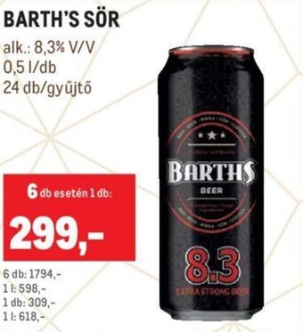 Metro Barth's sör 0,5 l ajánlat