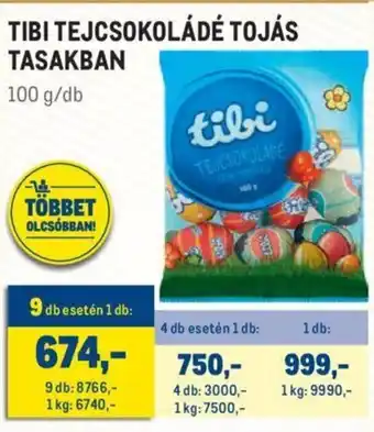 Metro Tibi tejcsokoládé tojás tasakban 100 g ajánlat