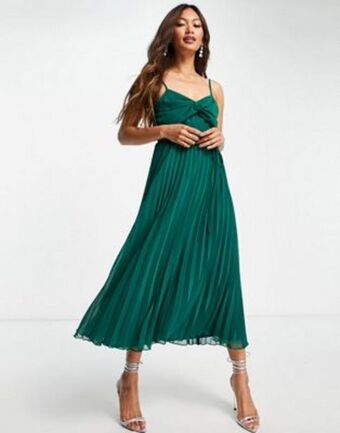 ASOS Asos design twist front pleated cami midi dress with belt in forest green ajánlat