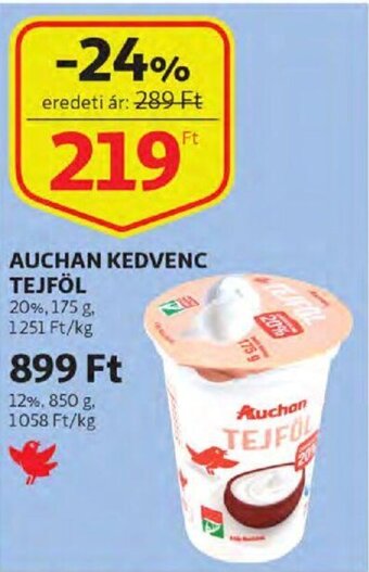 Auchan Auchan kedvenc tejföl 175 g ajánlat