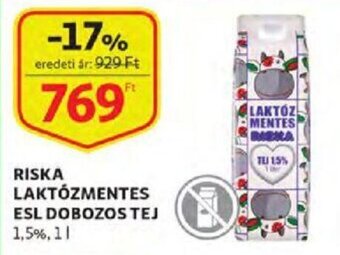 Auchan Riska laktózmentes esl dobozos tej 1 l ajánlat