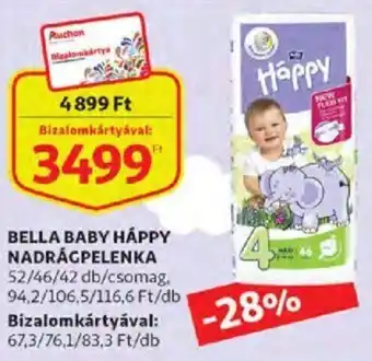 Auchan Bella Baby háppy nadrágpelenka 42 - 52 db ajánlat