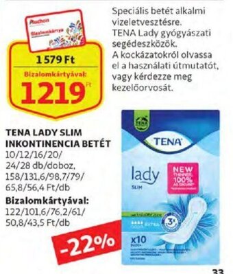 Auchan Tena Lady slim inkontinencia betét 10 - 28 db ajánlat