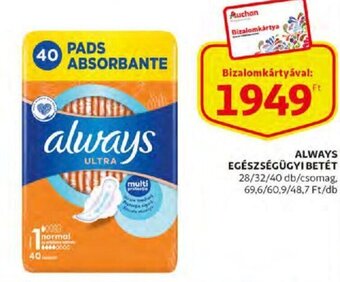 Auchan Always egészségügyi betét 28 - 40 db ajánlat