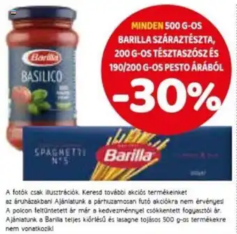 Spar Minden 500 g-os Barilla száraztészta, 200 g-os tésztaszósz és 190/200 g-os pesto árából ajánlat