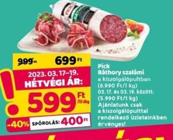 Spar Pick Báthory szalámi 10 dkg ajánlat