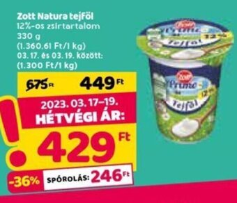 Spar Zott Natura tejföl 330 g ajánlat