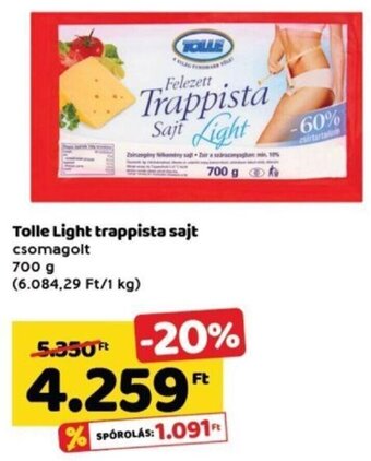Spar Tolle Light trappista sajt 700 g ajánlat