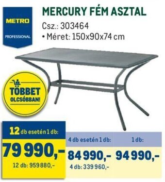 Mercury fém asztal 1 db