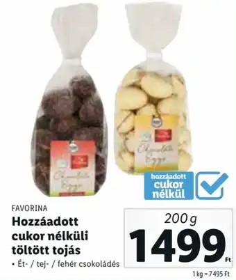 Lidl Favorina Hozzáadott cukor nélküli töltött tojás 200 g ajánlat