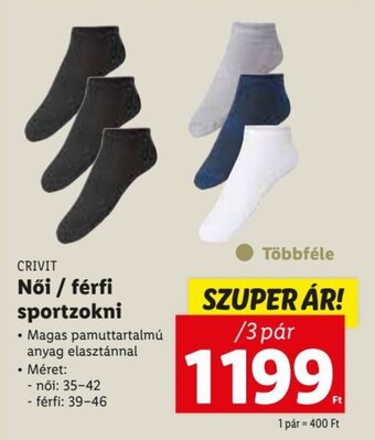 Lidl Crivit Női / férfi sportzokni 3 pár ajánlat
