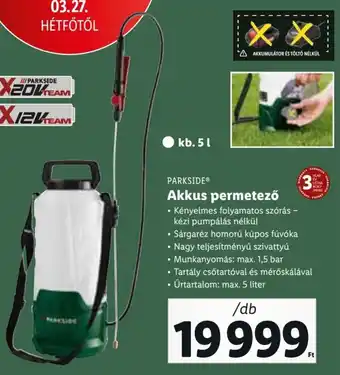 Lidl Parkside Akkus permetező 1 db ajánlat