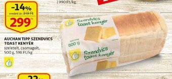 Auchan Auchan tipp szendvics toast kenyér 500 g ajánlat
