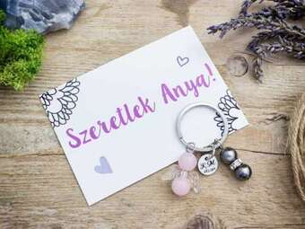 Szeretlek anya kulcstartó hematittal