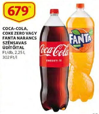 Coca-Cola, Coke zero vagy Fanta narancs szénsavas üdítőital 2,25 l
