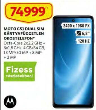 Auchan Moto g51 dual sim kártyafüggetlen okostelefon 1 db ajánlat