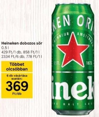 Tesco Heineken dobozos sör 0,5 l ajánlat