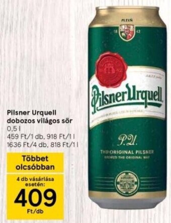 Tesco Pilsner Urquell dobozos világos sör 0,5 l ajánlat