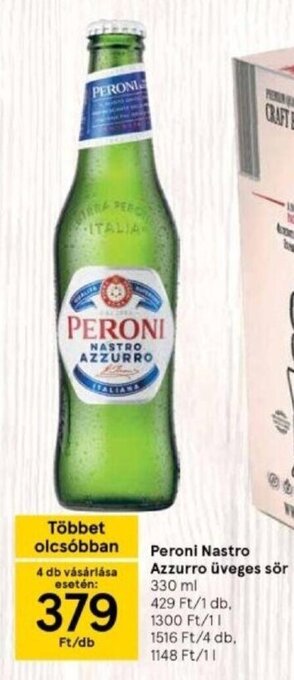 Tesco Peroni Nastro Azzurro üveges sör 330 ml ajánlat