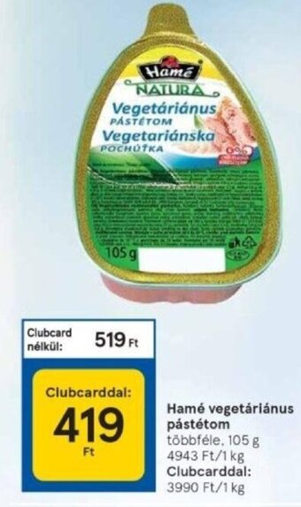 Tesco Hamé vegetáriánus pástétom 105 g ajánlat