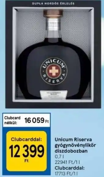 Tesco Unicum Riserva gyógynövénylikőr díszdobozban 0,7 l ajánlat