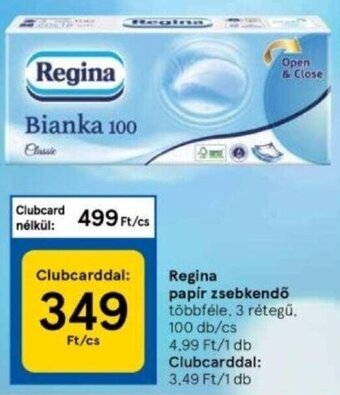 Tesco Regina papír zsebkendő 100 db ajánlat