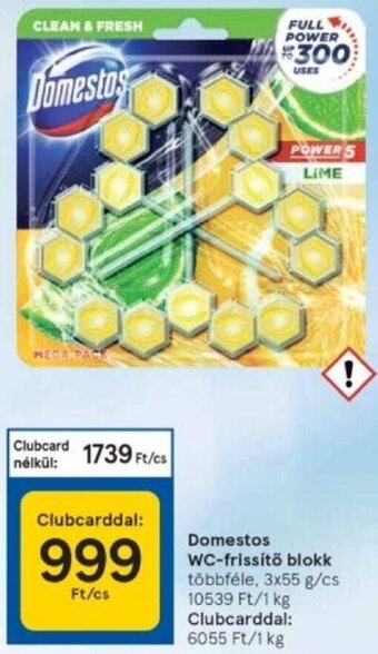 Tesco Domestos Wc-frissítő blokk 3 x 55 g ajánlat