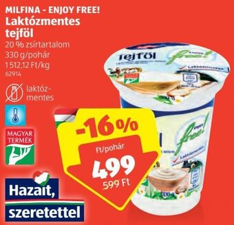 ALDI Milfina - enjoy free! laktózmentes tejföl 330 g ajánlat