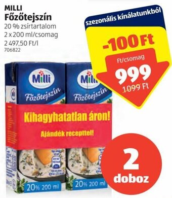 ALDI Milli főzőtejszín 2 x 200 ml ajánlat