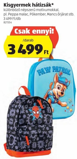 ALDI Kisgyermek hátizsák 1 db ajánlat