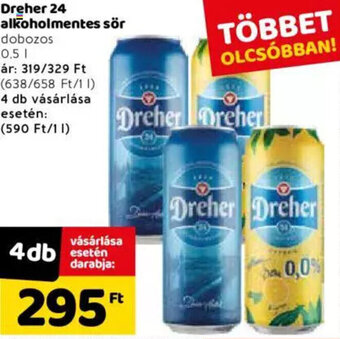 Spar Dreher 24 alkoholmentes sör 0,5 l ajánlat