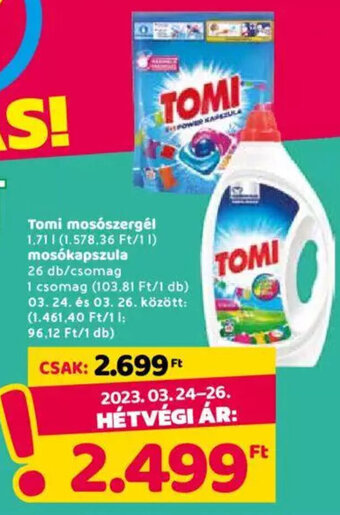 Spar Tomi mosószergél 1,71 l + mosókapszula 26 db ajánlat