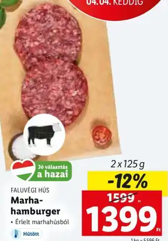 Lidl Faluvégi Hús marha- hamburger 2 x 125 g ajánlat