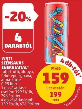 PENNY Watt szénsavas energiaital 0,25 l ajánlat