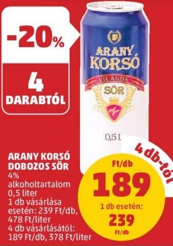 Arany korsó dobozos sör 0,5 l