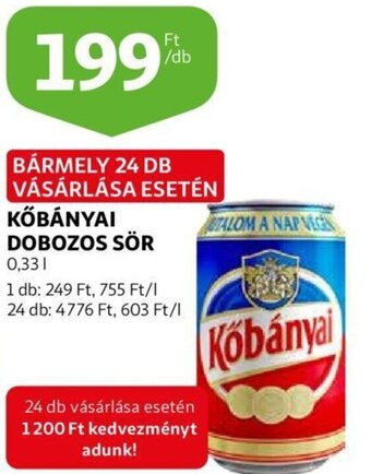 Auchan Kőbányai dobozos sör 0,33 l ajánlat