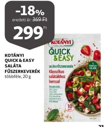 Auchan Kotányi quick & easy saláta fűszerkeverék 20 g ajánlat