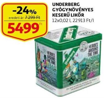 Auchan Underberg gyógynövényes keserű likőr 12 x 0,02 l ajánlat