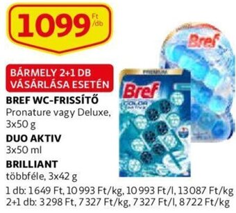 Auchan Bref wc-frissítő 3 x 50 g / duo aktiv 3 x 50 ml / brilliant 3 x 42 g ajánlat