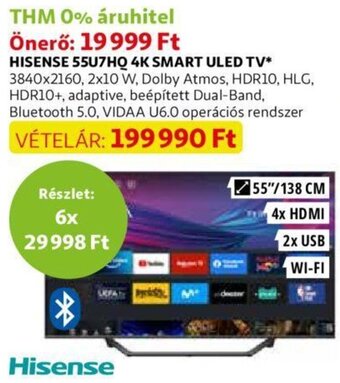 Auchan Hisense 55u7hq 4k smart uled tv 1 db ajánlat