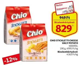 Auchan Chio stickletti cheese vagy potato 190 g ajánlat