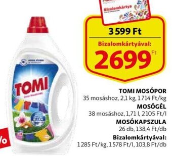 Auchan Tomi mosópor 2,1 kg / mosógél 1,71 l / mosókapszula 26 db ajánlat