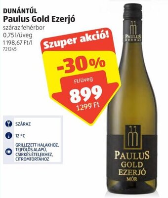 Dunántúl paulus gold ezerjó 0,75 l