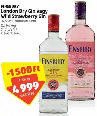 Finsbury london dry gin vagy wild strawberry gin 0,7 l