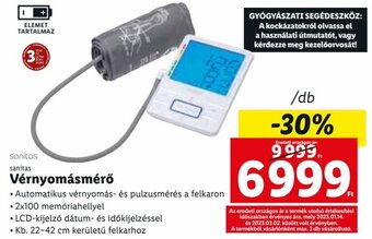 Lidl Sanitas vérnyomásmérő 1 db ajánlat
