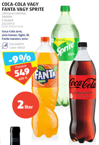 Coca-Cola vagy Fanta vagy Sprite 2 l