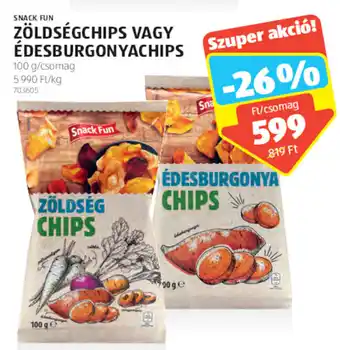 ALDI Snack Fun Zöldségchips vagy édesburgonyachips 100g ajánlat