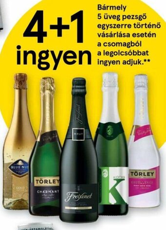 Tesco Bármely 5 üveg pezsgő egyszerre történő vásárlása esetén a csomagból a legolcsóbbat ingyen adjuk ajánlat